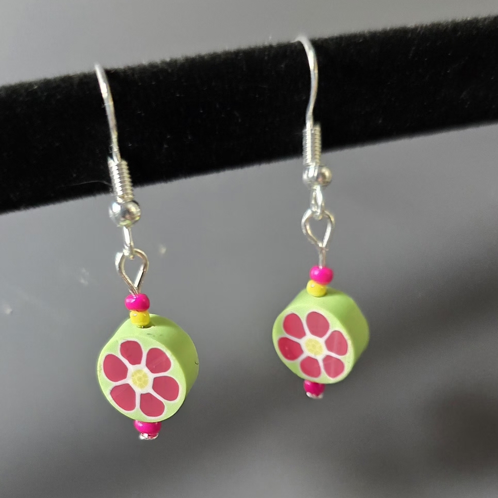 Floral Green and Pink Earrings